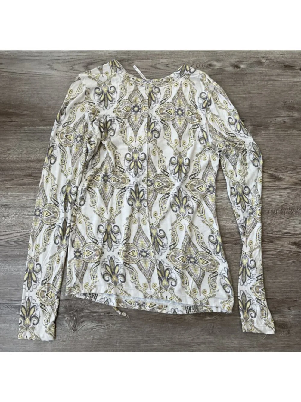 Free People Lace Up Front Knit Top Womens M‎ Cream Gold Baroque Paisley